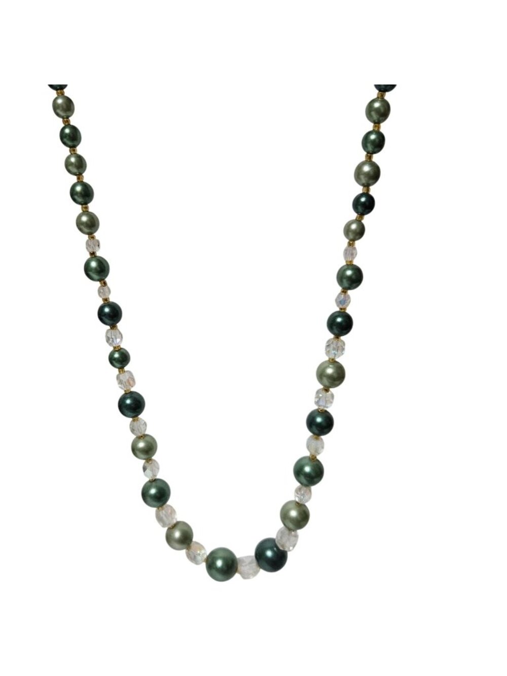 Vintage Green Clear Beaded Necklace Boho Chic Classic Fashion Jewelry Women